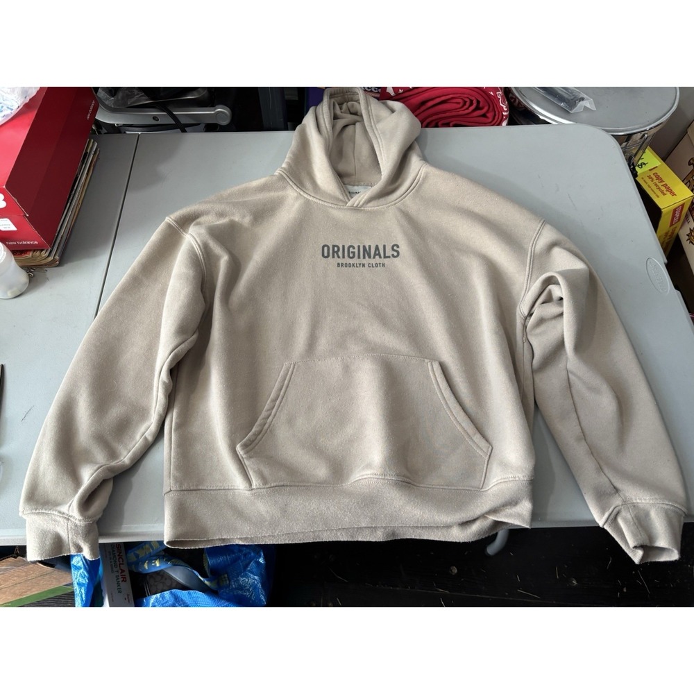 Brooklyn Brooklyn Cloth Hoodie Sweatshirt Mens Small Beige Oversized Sweater